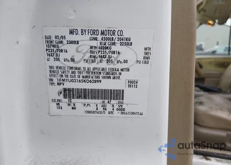 2005 Ford Escape Xlt из США, поврежденный, VIN 1FMYU03165KD62899